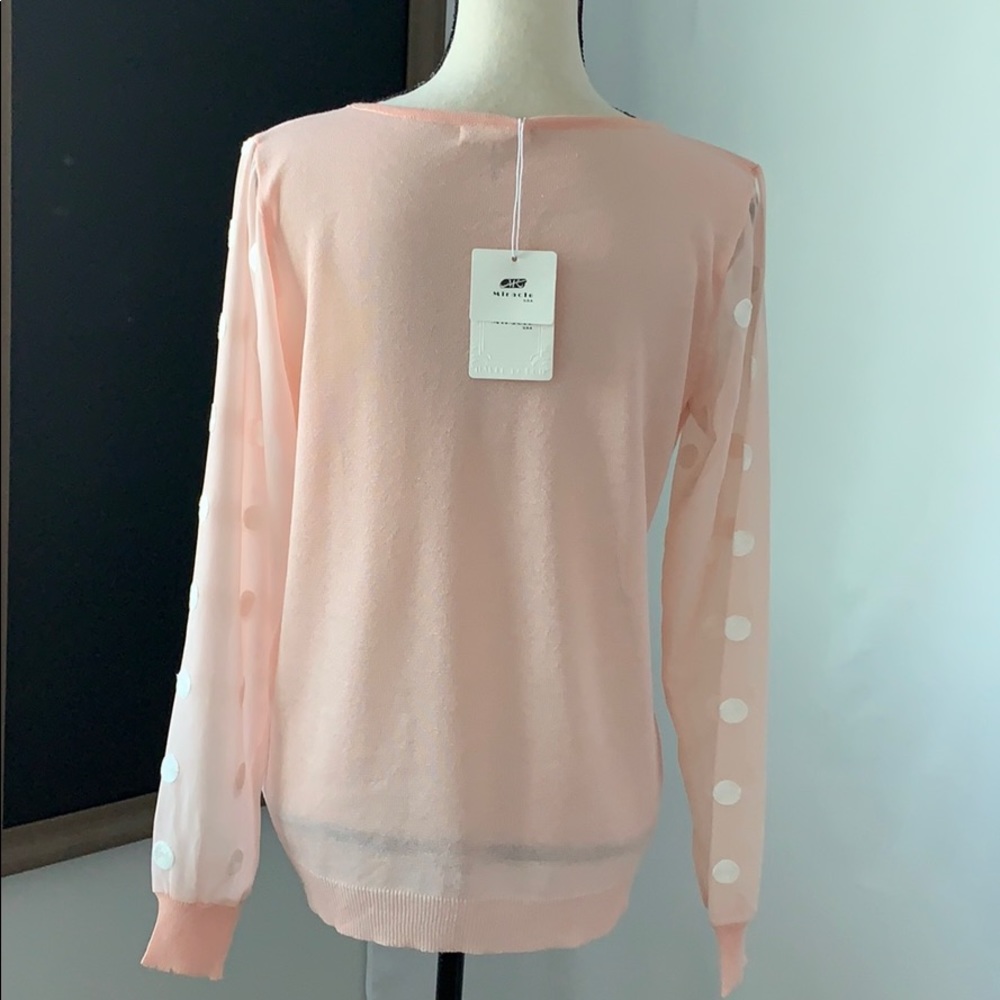 Miracle peach sweater with sheer polka dot sleeves - Picture 5 of 6